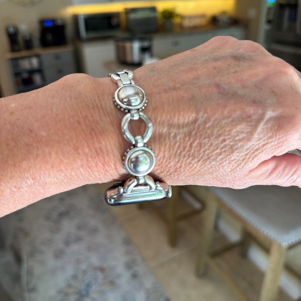 Brighton Silver Link Watch Bracelet with Black Apple Watch Face - Picture 2 of 4